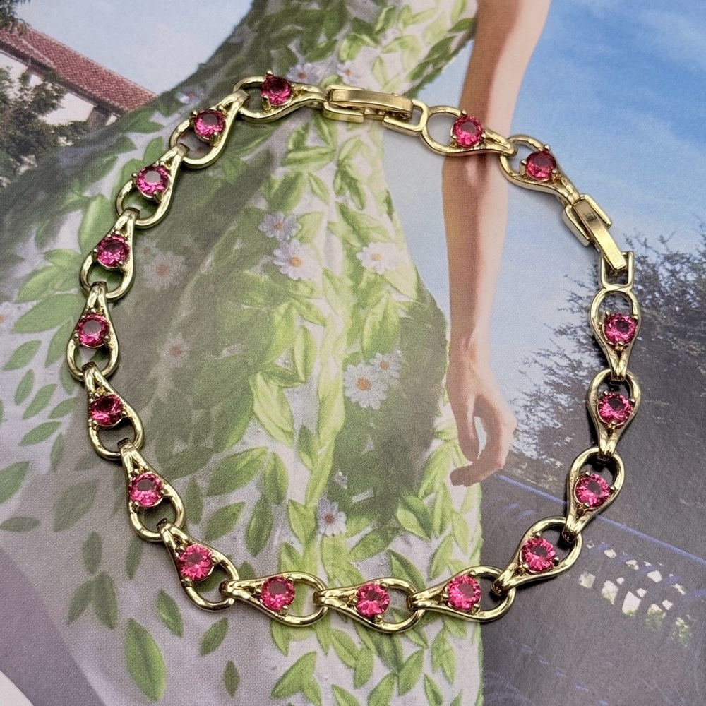 Gold and Pink Gemstone Necklace
